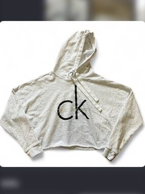 Calvin Klein Jeans Cropped Speckled Heather Oatmeal Hoodie